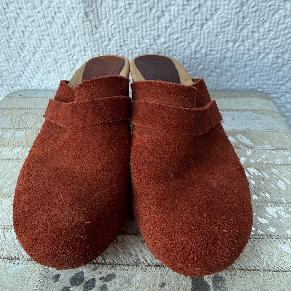 Basabo Rust Suede Wooden Clog Mules Size 40 - Picture 2 of 6